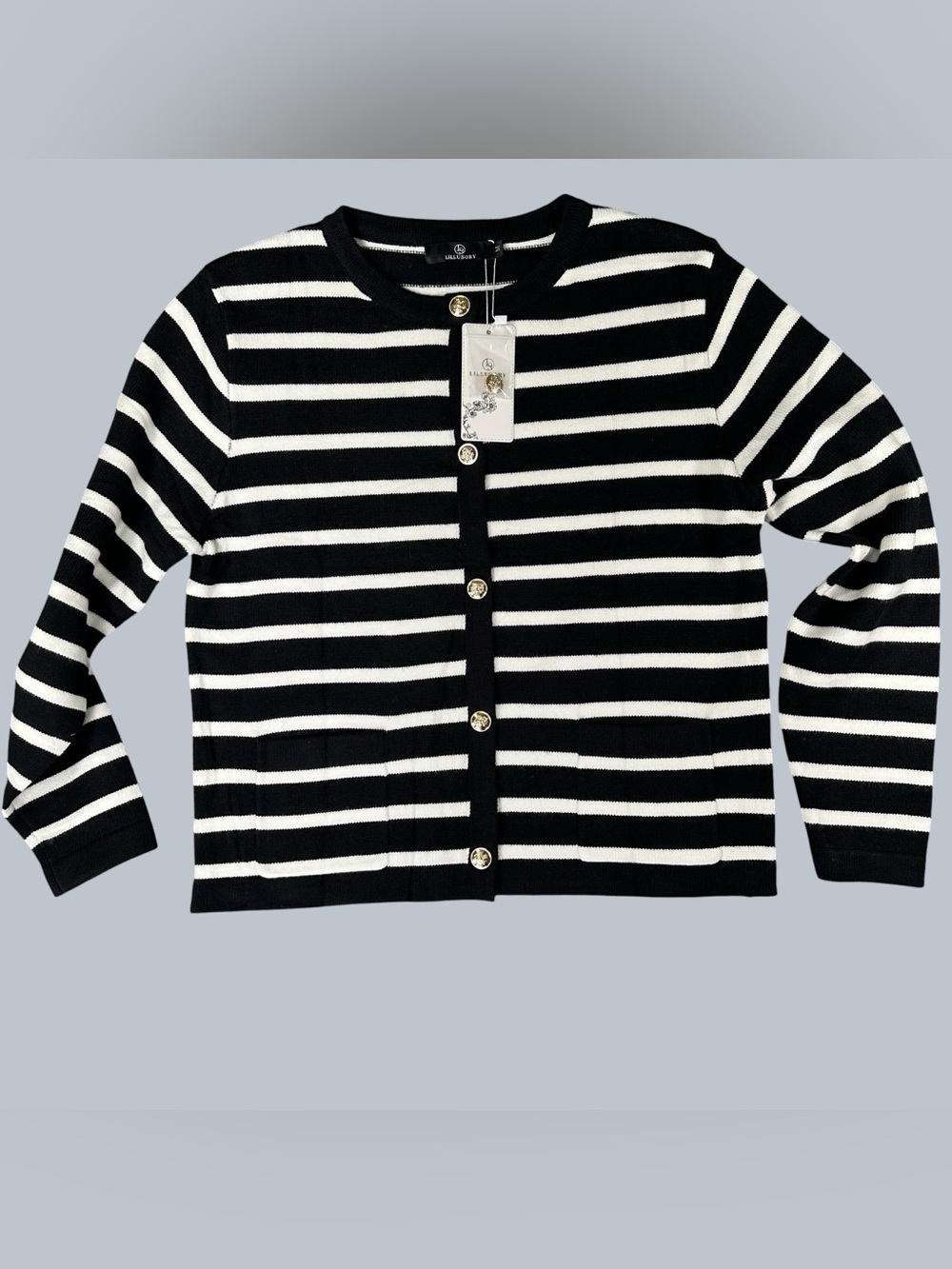 NWT Striped Black & White Button Cardigan